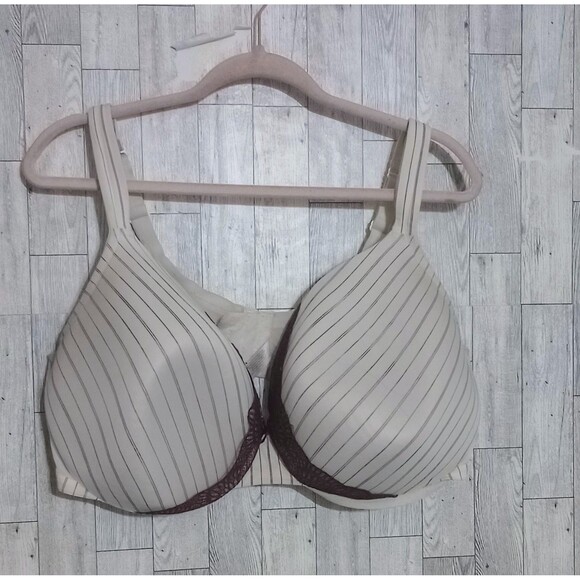 Cacique Bra Full Coverage Lace Padded Underwire‎ Beige Brown Bow Detail Size 44F - Picture 2 of 6